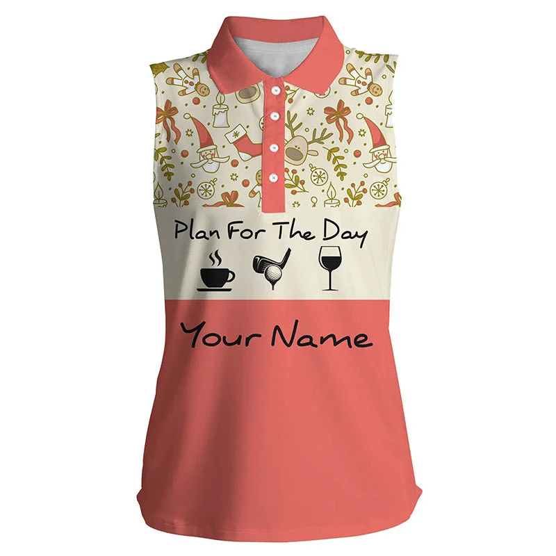 Womens sleeveless polo shirt lovely Christmas pattern custom name plan for the day coffee golf wine NQS4221 Womens sleeveless polo shirt lovely Christmas pattern custom name plan for the day coffee golf wine NQS4221