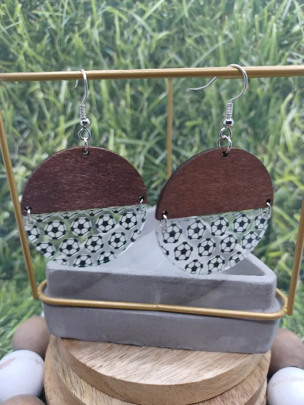 Christmas Fireside Hot Drinks Wooden & Acrylic Soccer Earrings