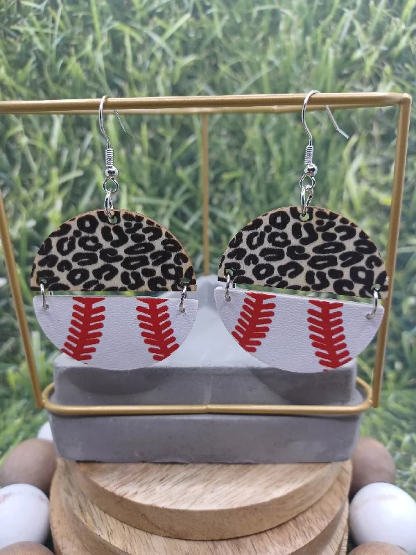 Christmas Magical Traditions Wooden Baseball & Leopard Hinged Earrings