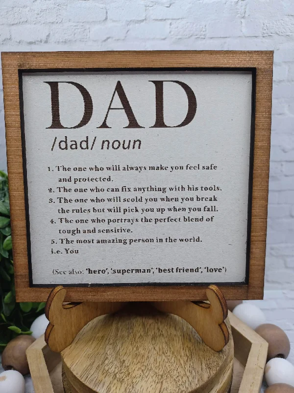 Christmas Cozy Holiday Magic Dad Sign w/ Stand - WALNUT