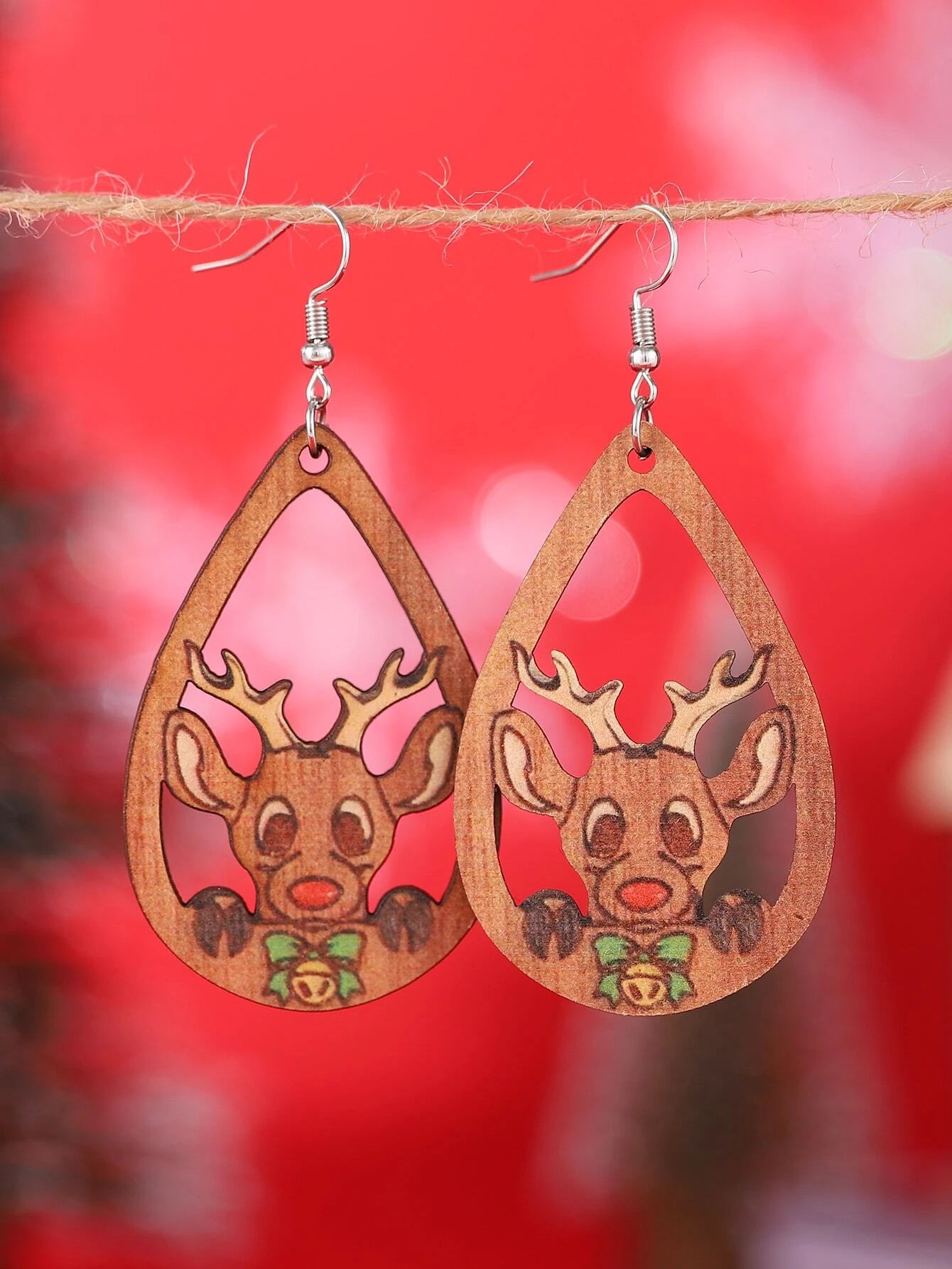 Christmas Family Time Wooden Reindeer Earrings