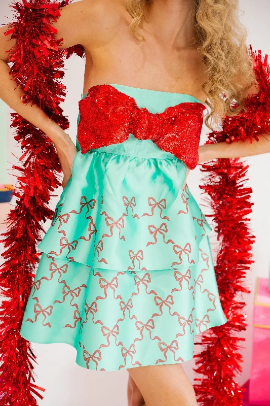 Christmas Festive Snowmen WRAP SEASON MINT BABYDOLL DRESS