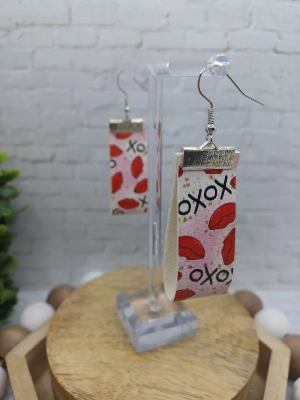 Christmas Holly Berry Wreaths XOXO Lips Leather Style Earrings