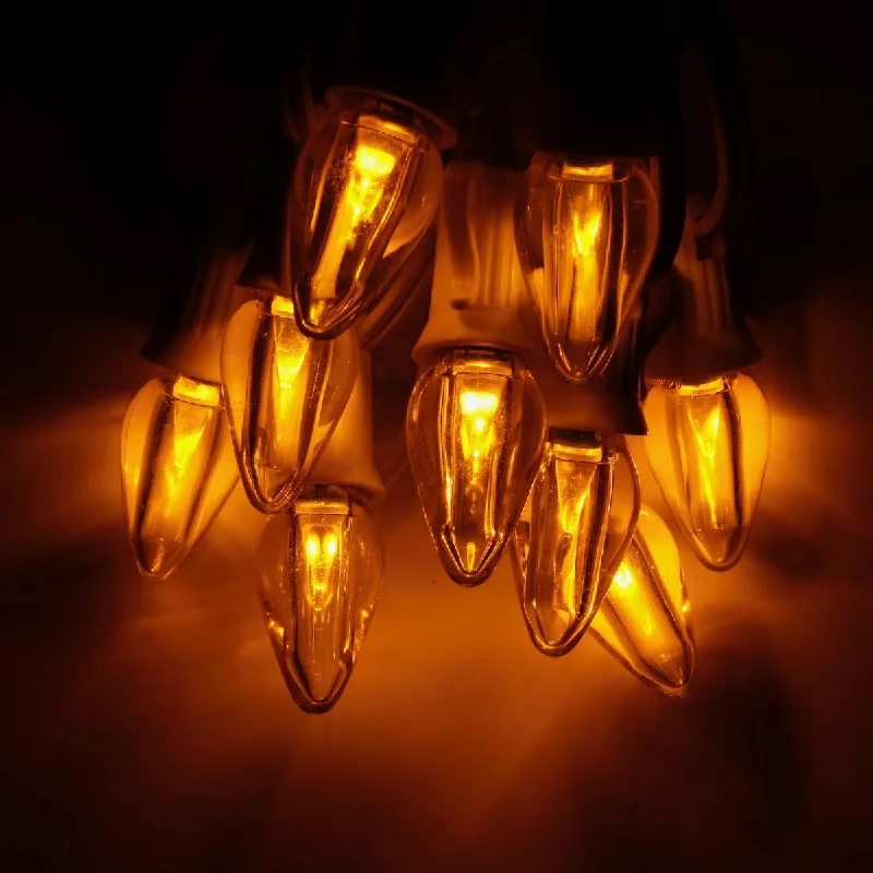 Christmas Shopping C7 Yellow Smooth LED Bulbs E12 Bases (25 Pack)