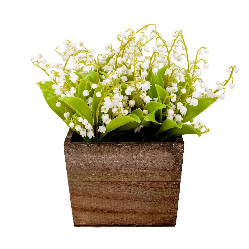 Christmas Snow Globe Decorations 10" White Lily-of-the-Valley Flowers in Wood Box