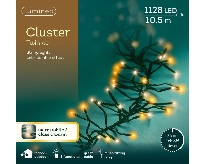 Christmas Glowing Christmas Stars 1128 Warm White / Classic Warm LED Outdoor Cluster Lights 10m Green Cable by Lumineo Christmas Glowing Christmas Stars 1128 Warm White / Classic Warm LED Outdoor Cluster Lights 10m Green Cable by Lumineo
