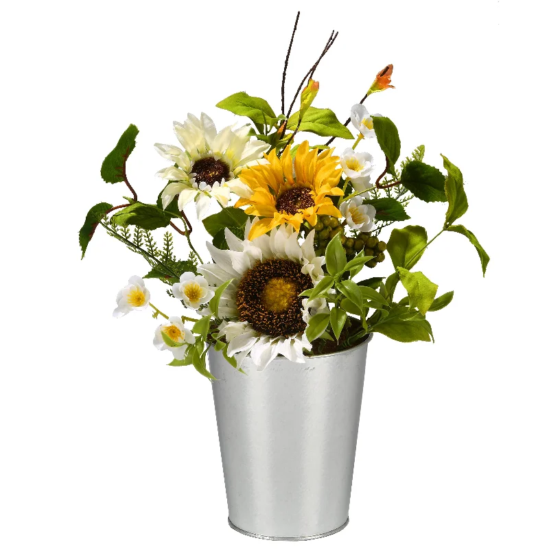 Christmas Midnight Fun Artificial Potted Plant, Decorated with Sunflower Blooms, Fern Fronds, Flowing Green Stems, Berry Clusters, Includes Metal Pot Base, Spring Collection, 14 Inches Christmas Midnight Fun Artificial Potted Plant, Decorated with Sunflower Blooms, Fern Fronds, Flowing Green Stems, Berry Clusters, Includes Metal Pot Base, Spring Collection, 14 Inches