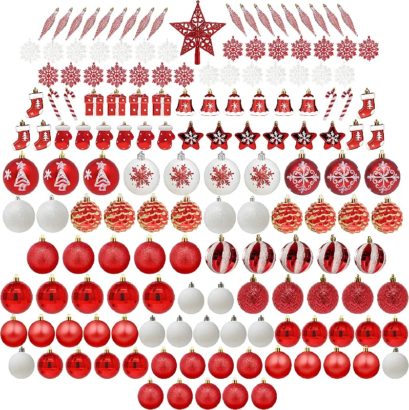 Christmas Handmade Pine Wreaths 157 Pcs Red and White Christmas Ornaments