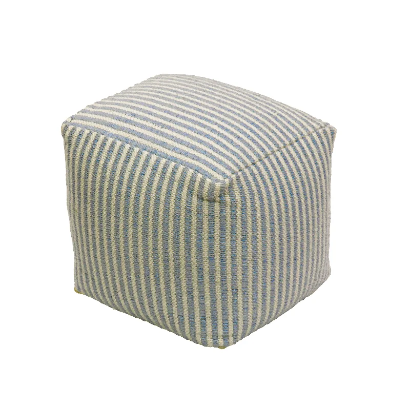 Christmas Family Holiday Movie Night 16" Hand Woven Pouf Ottoman, Icy Blue