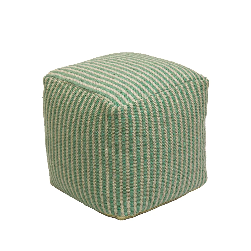 Christmas Frosted Christmas Trees 16" Hand Woven Pouf Ottoman, Sea Mist