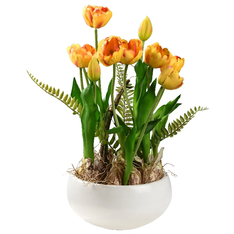 Christmas Snowflake Magic Artificial Potted Plant, Yellow Tulips, Decorated with Vibrant Green Stems, Fern Fronds, Includes Stylish Ceramic Pot Base, Spring Collection, 18 Inches Christmas Snowflake Magic Artificial Potted Plant, Yellow Tulips, Decorated with Vibrant Green Stems, Fern Fronds, Includes Stylish Ceramic Pot Base, Spring Collection, 18 Inches