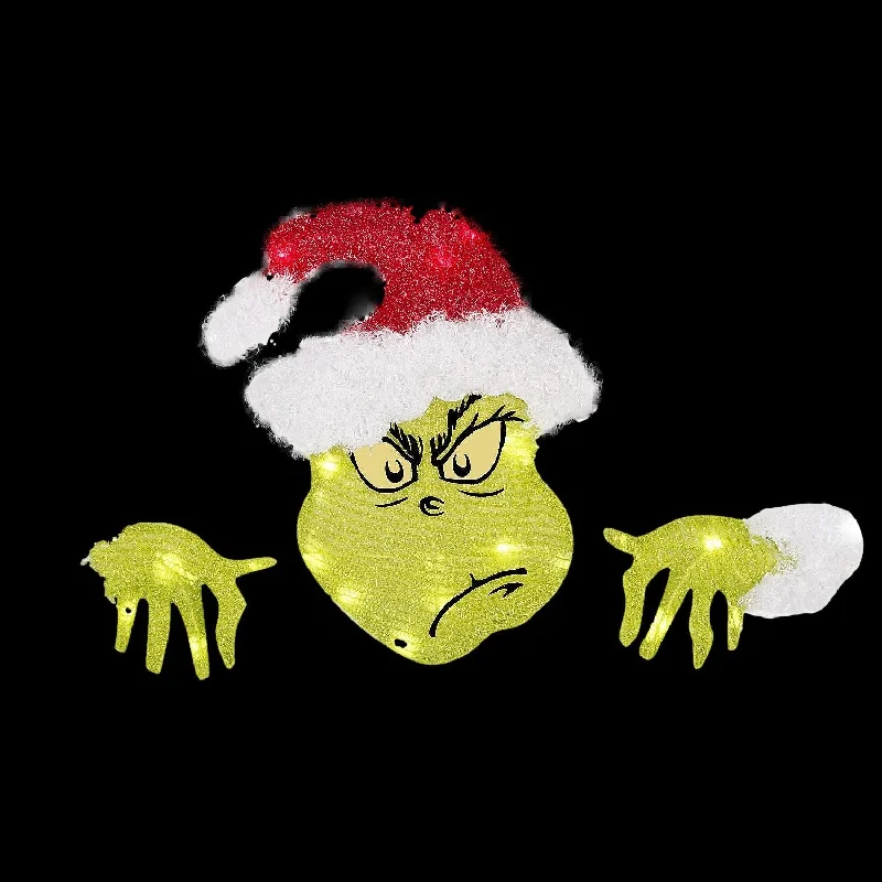 Christmas Wonderland 16" Santa Dr. Seuss™ The Grinch Festive Fence Sitter Lighted Christmas Outdoor Yard Decoration