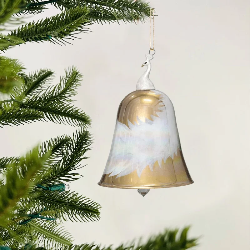 Holiday Fun Porcelain Bell Ornament in Gold & White with Swan Figurine
