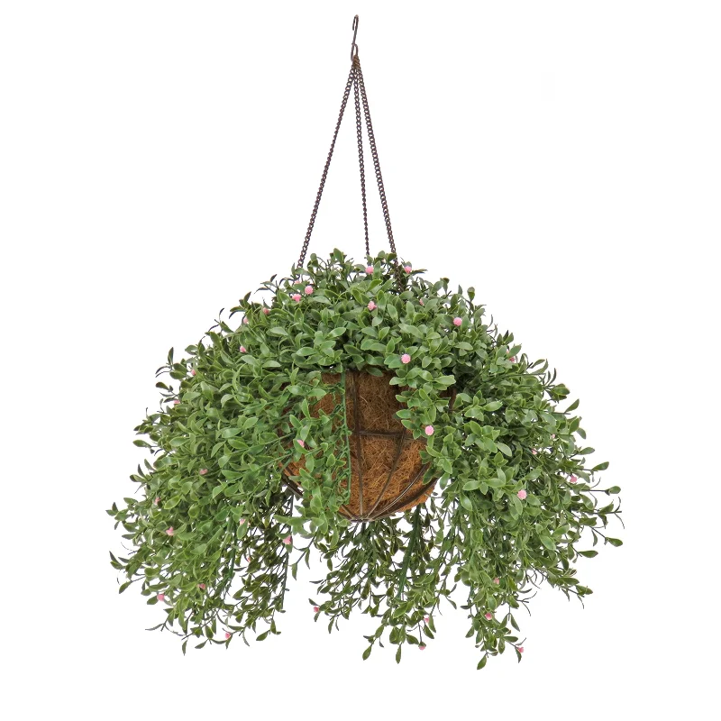 Christmas Festive Wonderland 18" Hanging Argentea Plant with Pink Flowers
