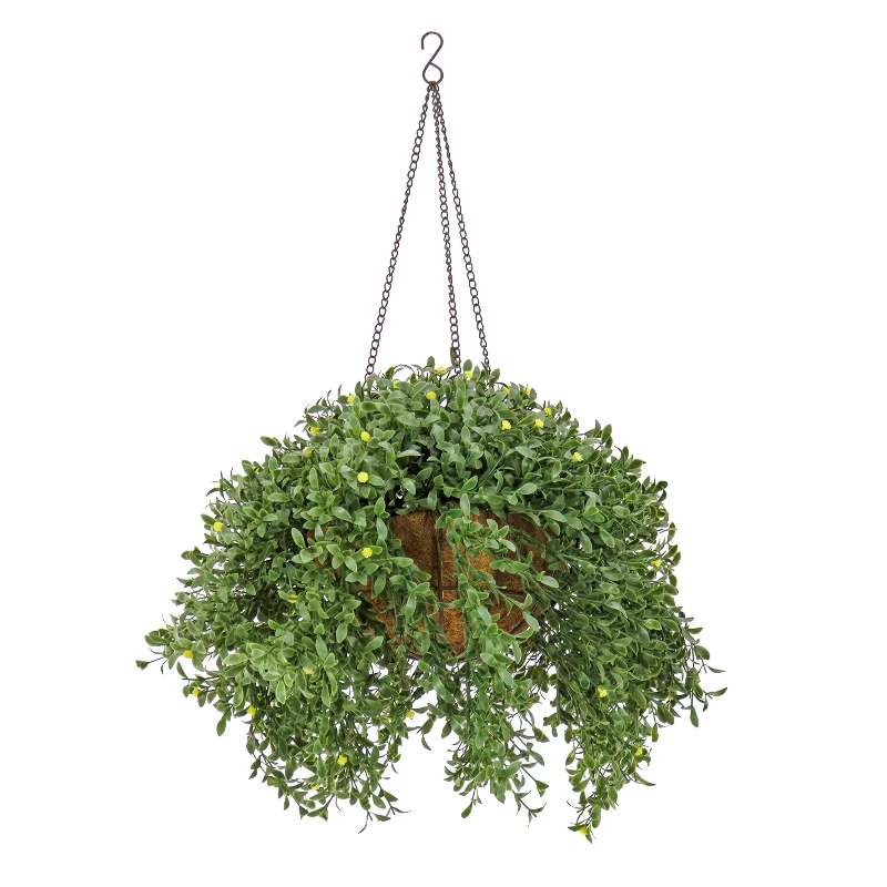 Christmas Winter Forest Walks 18" Hanging Argentea Plant with Yellow Flowers