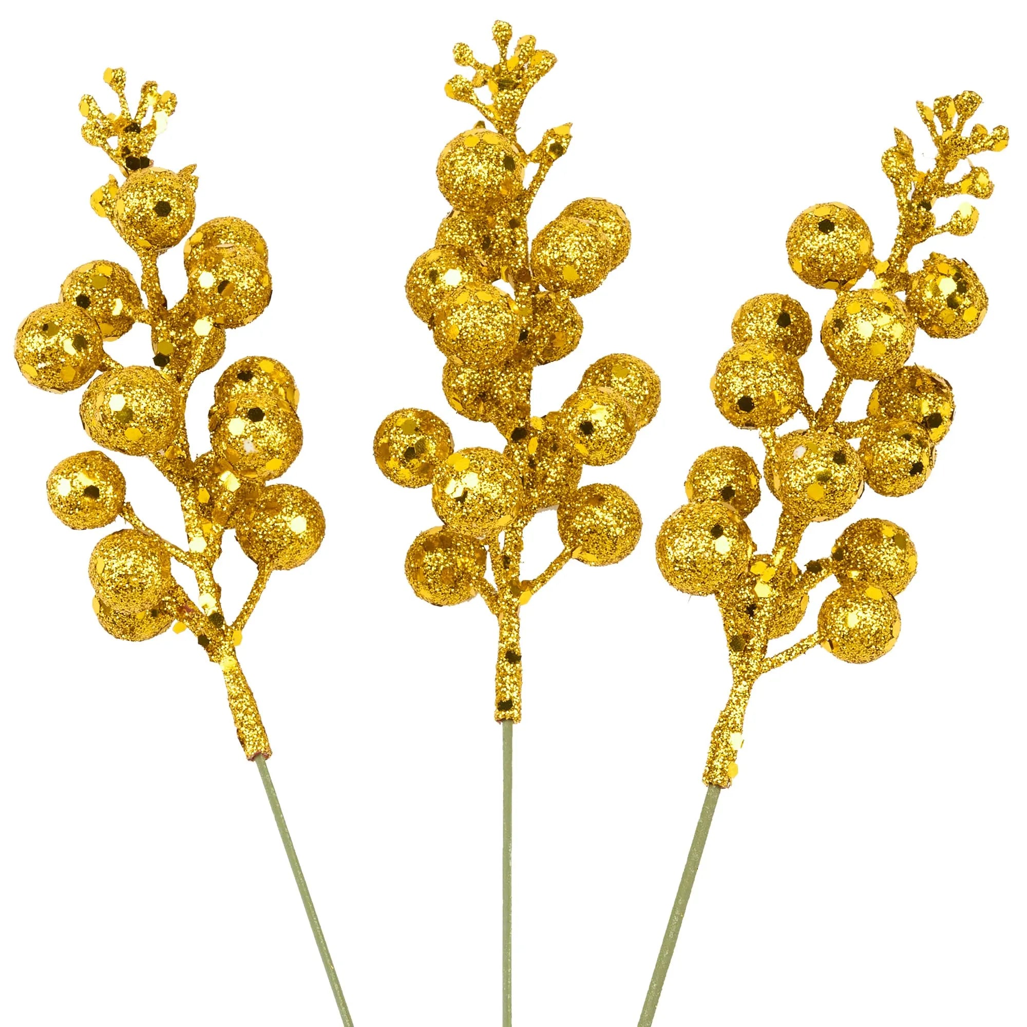 Snowy Christmas 18Pcs 10in Christmas Artificial Glitter Berry Stem Ornaments