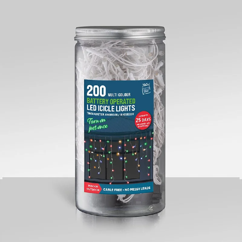Christmas Peaceful Holiday Nights 200 B/O LED Multi Icicle Lights in Jar