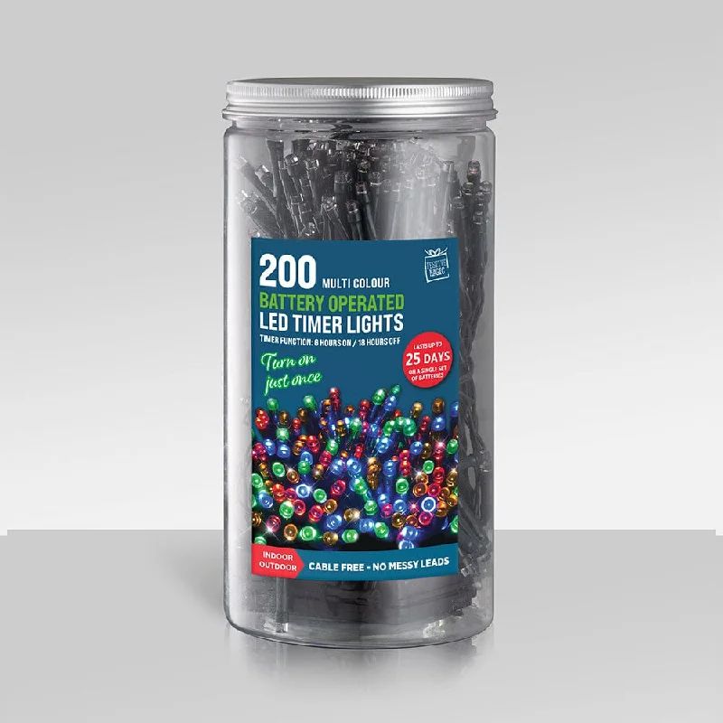 Christmas Holiday Street Decorations 200 B/O LED Multi Lights in Jar with Timer