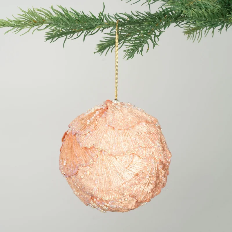 Christmas Crackling Wood Fire Peach Dual Tone Gingo Ivy Ball Ornament