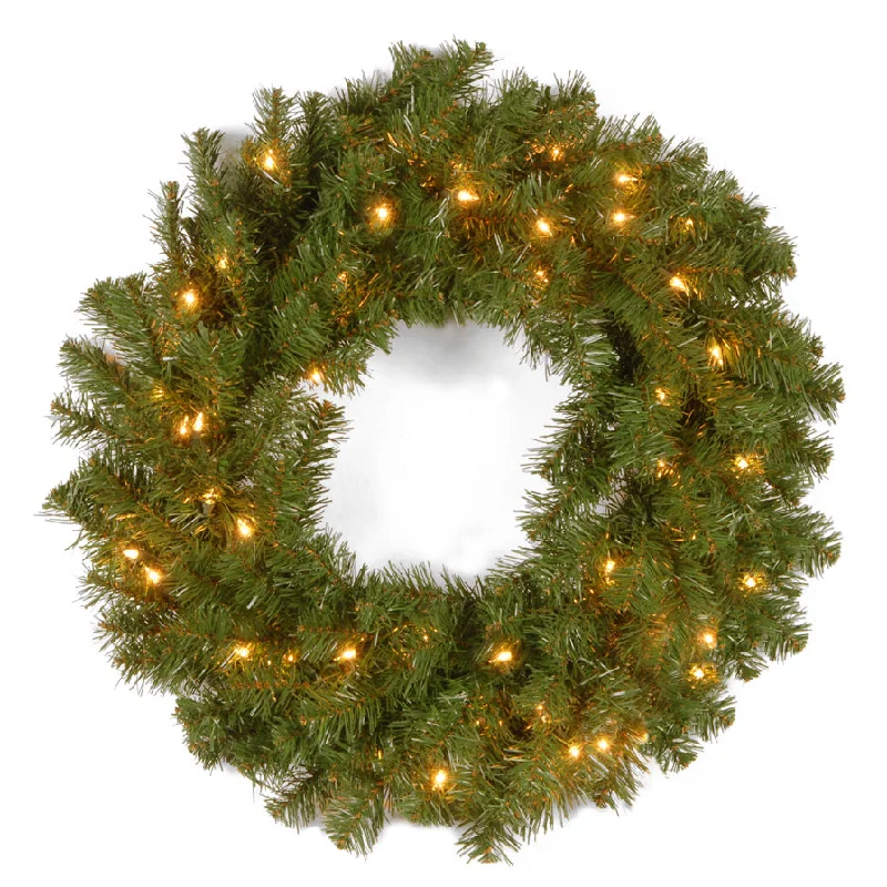 Christmas Presents 24 in. Pre-Lit Kincaid Spruce Wreath with Clear Lights