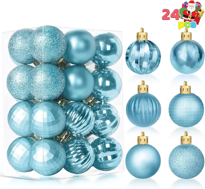 Christmas Movie Night 24 Pcs Baby Blue Christmas Balls Ornaments Set
