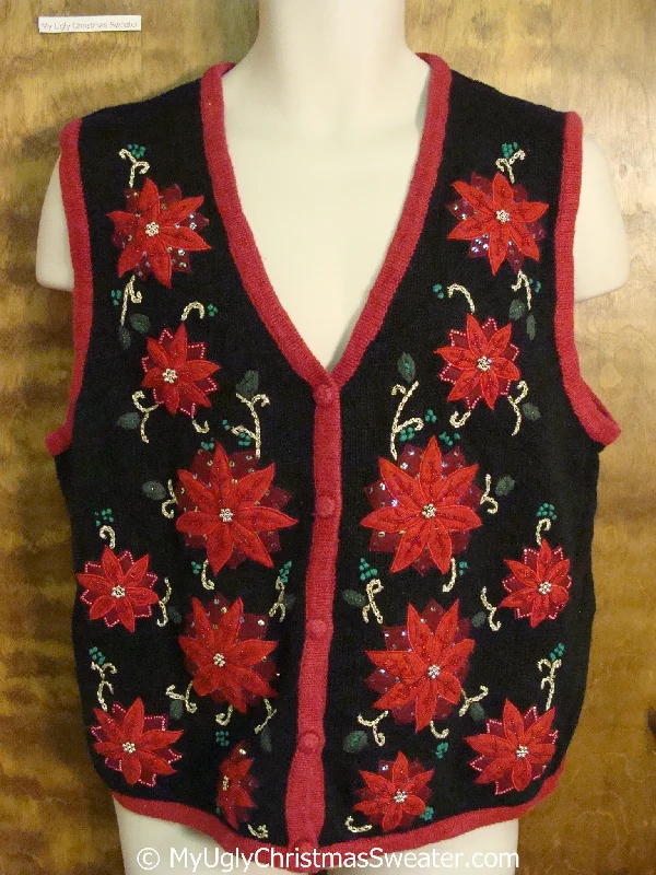 Christmas Joy 2sided Poinsettias Themed Cheap Christmas Sweater Vest
