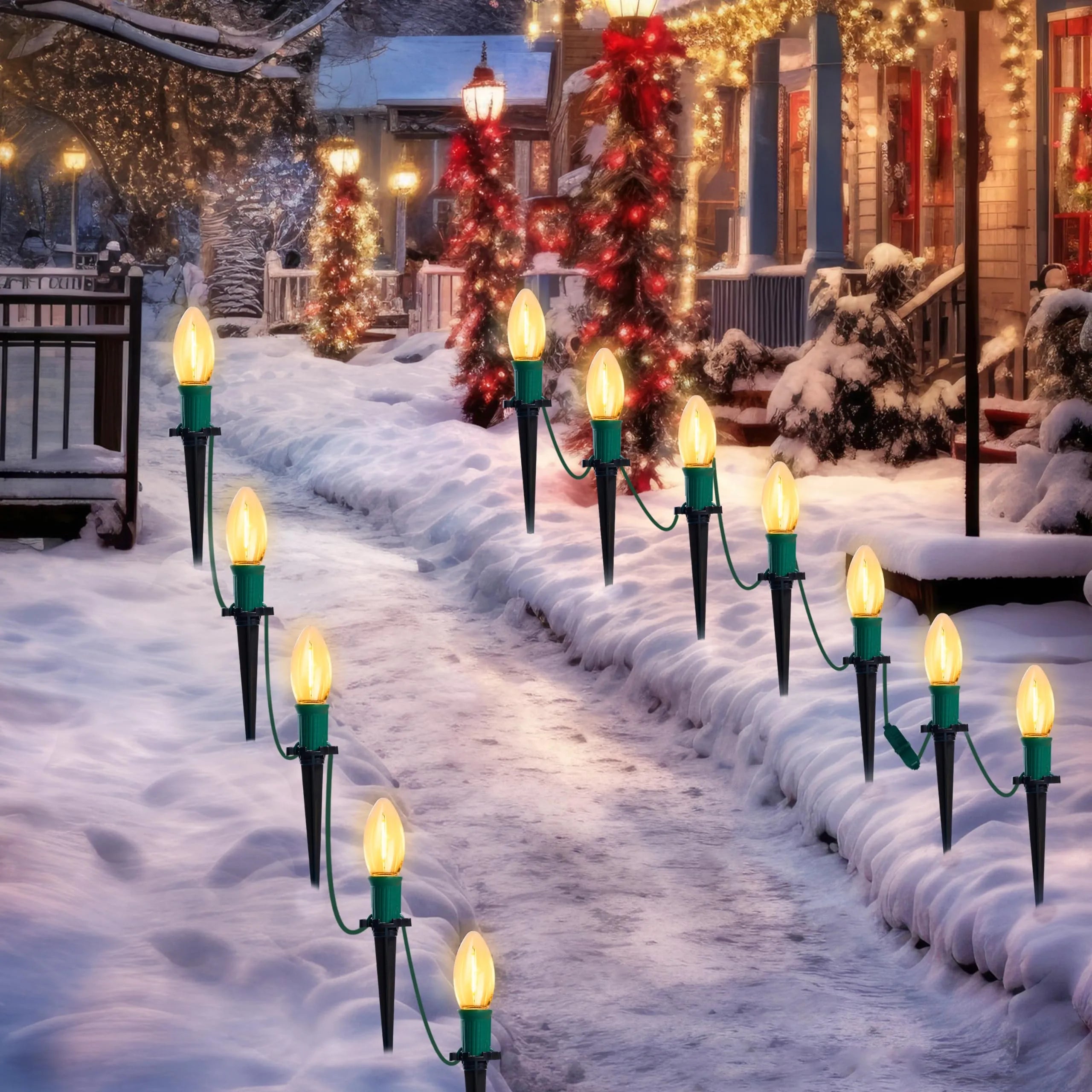 Christmas Enchanted Night Sky 30.75FT C9 Christmas Pathway Lights, 24 LED Bulbs Stake Lights