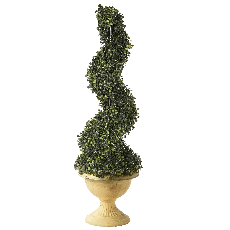 Christmas Magical Holiday Atmosphere Artificial Spiral Shrub, Boxwood, Green, Includes Distressed Yellow Urn Base, Outdoor Collection, 39 Inches Christmas Magical Holiday Atmosphere Artificial Spiral Shrub, Boxwood, Green, Includes Distressed Yellow Urn Base, Outdoor Collection, 39 Inches
