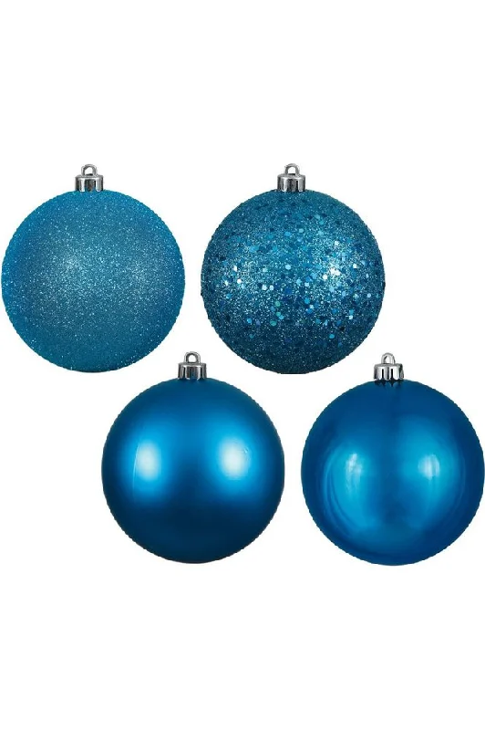 Christmas Fireplace 4.75" Turquoise Ornament Balls (Asst 4)