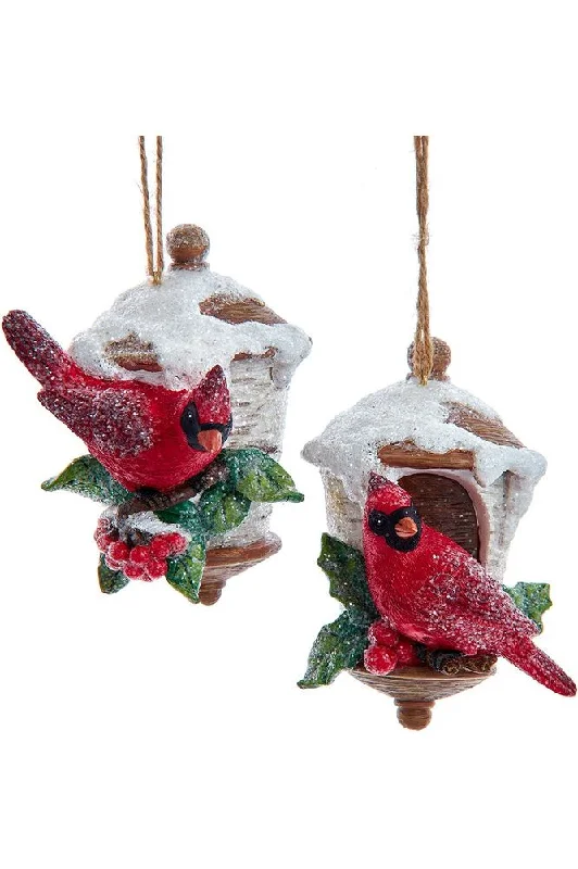 4" Birch Berries Birdhouse With Cardinal Ornaments