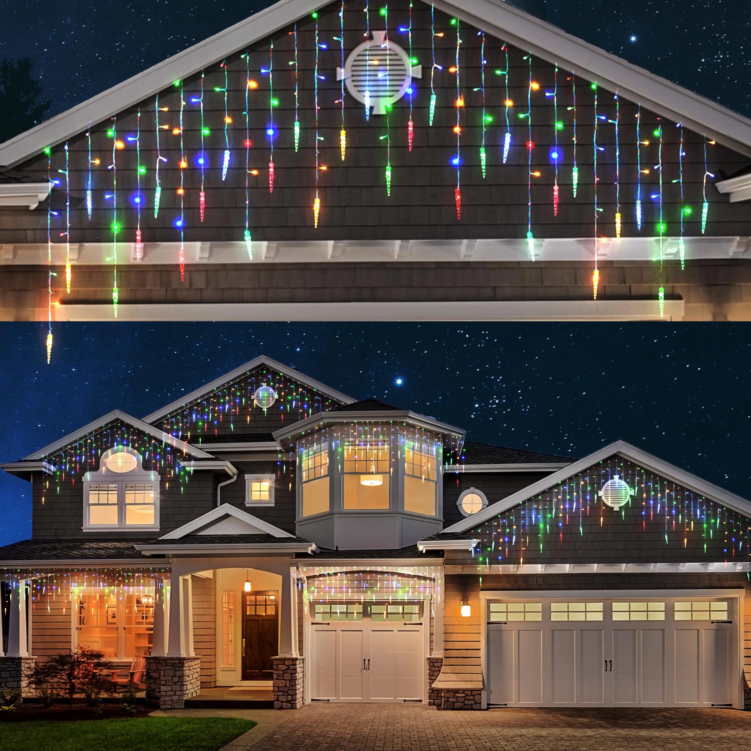 Christmas Peaceful Holiday Mornings 416 LED Multicolor Christmas Icicle Lights 78 Meteor Drops
