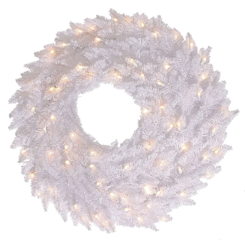 48" White Christmas Wreath, Warm White LED Lights