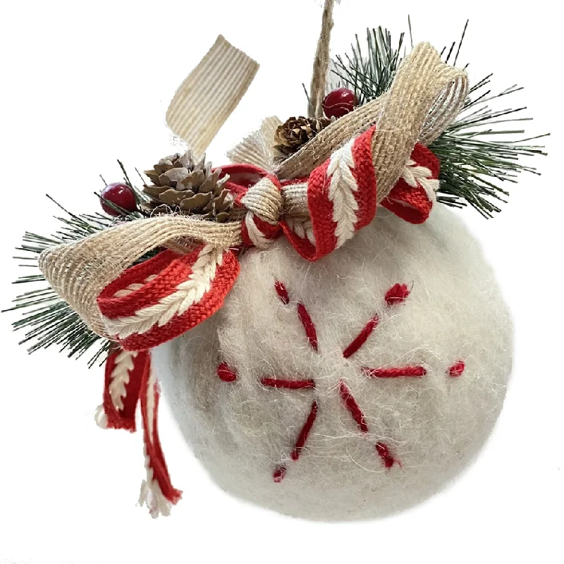 Christmas Family Time Felt Ball Ornament - Red/Natural
