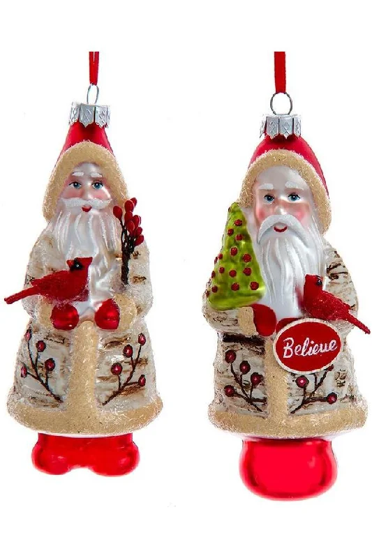Christmas Cozy Handmade Decorations 5.25" Glass Birch Berries Belsnickel Santa Ornaments