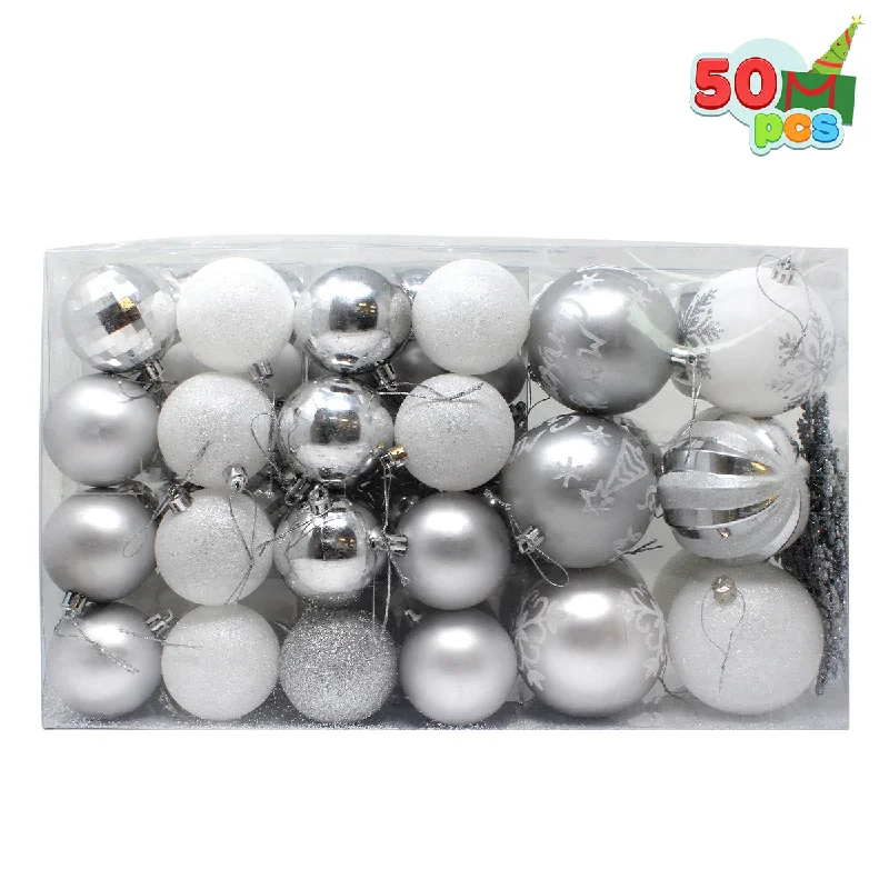 Christmas Snowy Mountains 50 Pcs Christmas Ornaments Silver & White