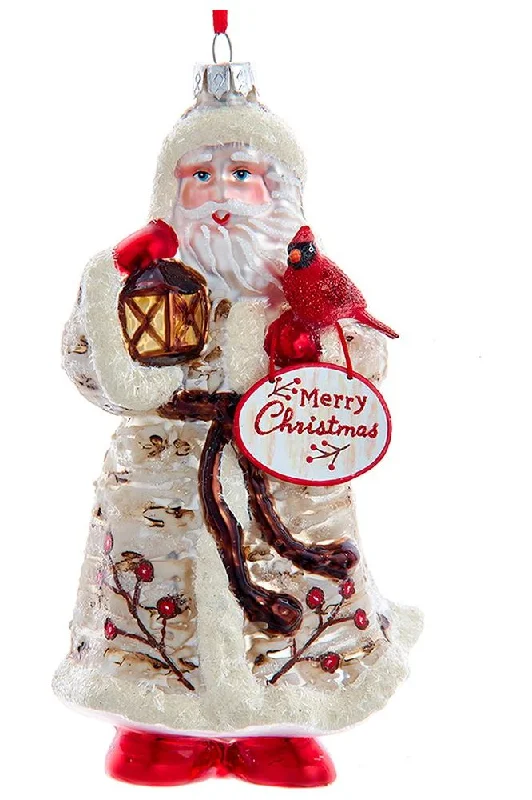 Christmas Icy Wonderland 6" Glass Birch Berries Santa Ornament