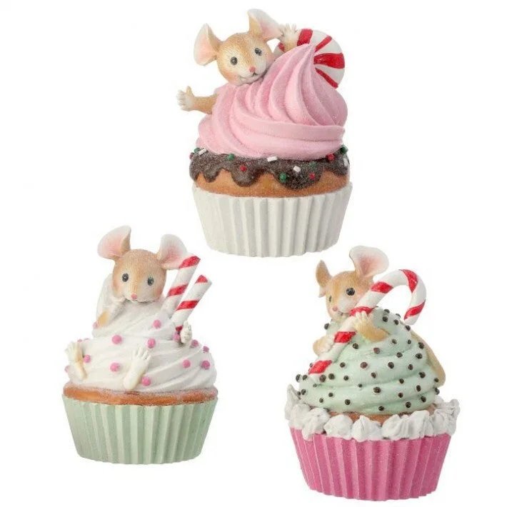 6" Cupcake With Mouse Set Of 3