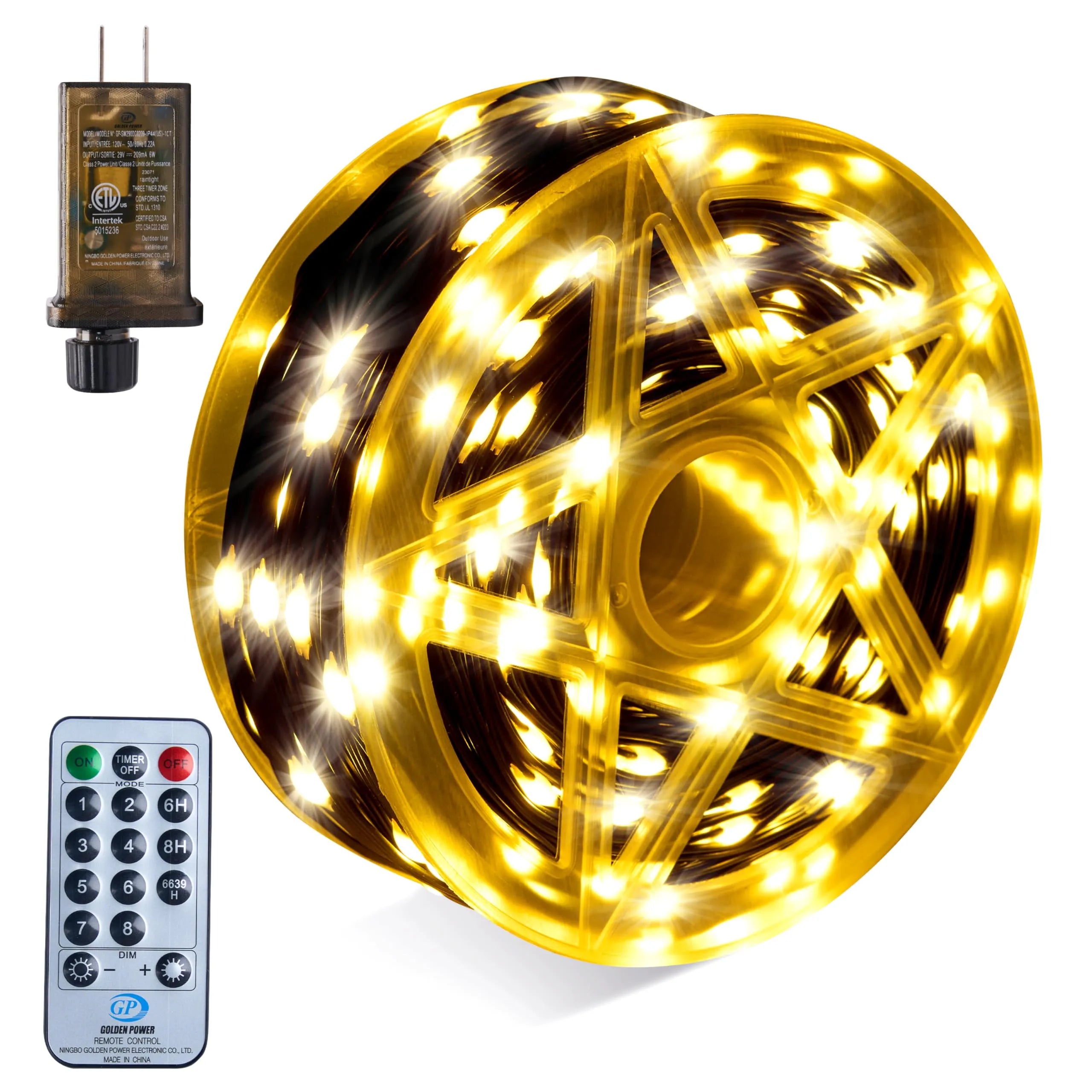 Christmas Glittery Star Decor 600-Count 198ft Warm White Christmas String Lights with 8 Modes