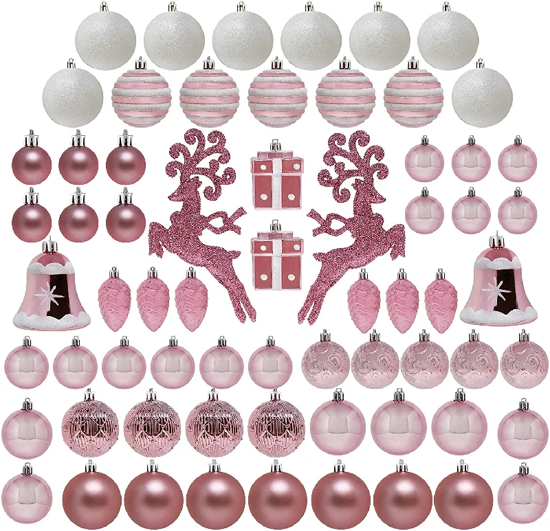Christmas Gifts 66 Pcs Rose Gold Christmas Assorted Ornaments