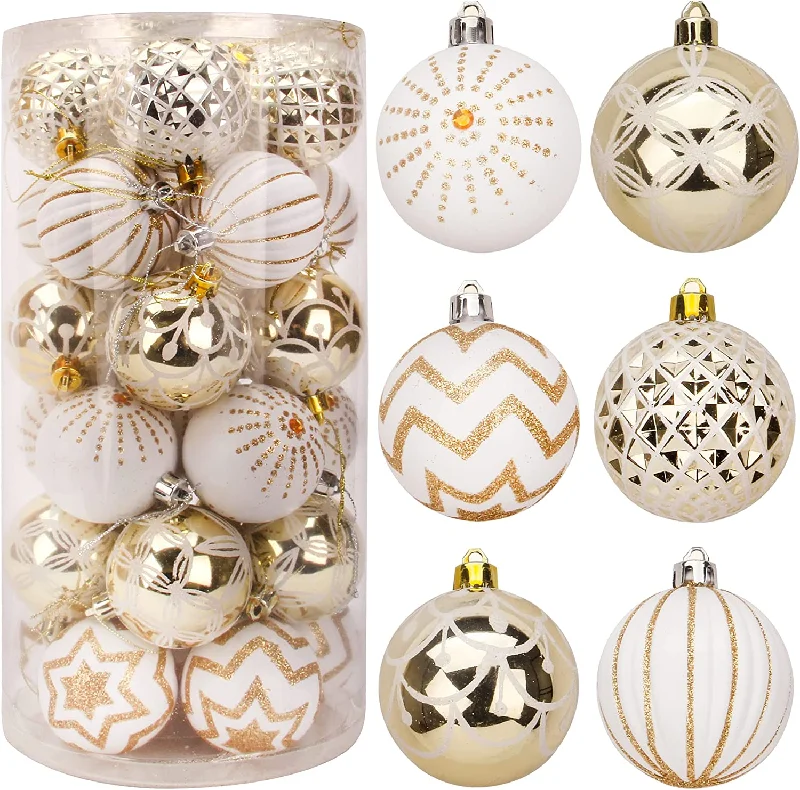 Christmas Winter Scenery 6CM Gold&White Christmas Ornaments Assorted Design 30 Pcs
