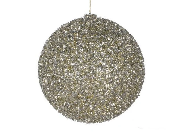 8" Champagne Glitter Ball Ornament Set Of 4