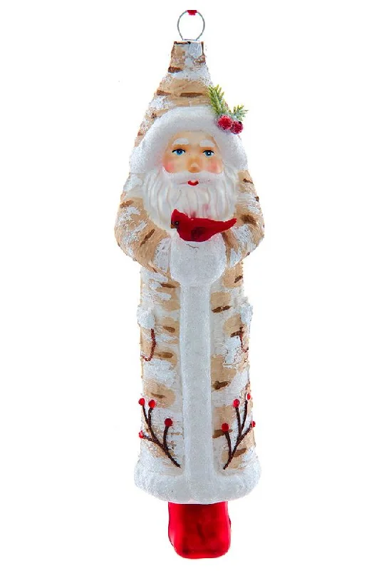 8" Glass Birch Berries Santa With Bird Ornament