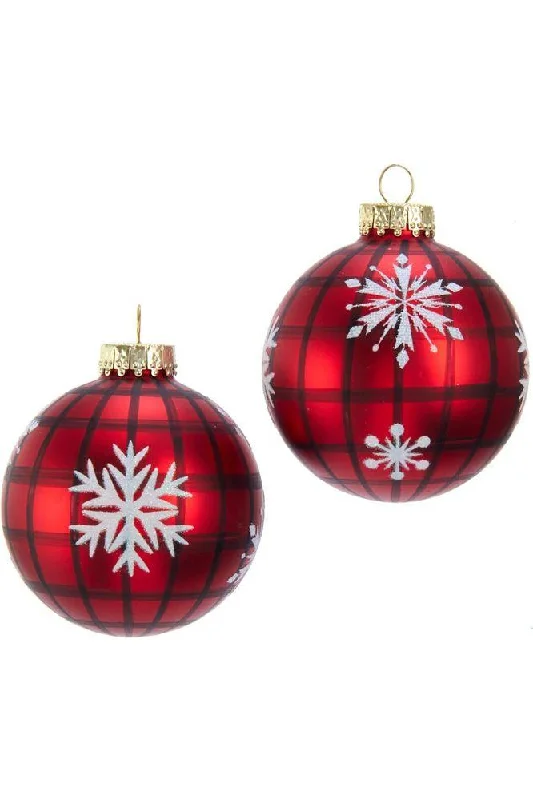 Christmas Nostalgic Festive Times 80MM Red Plaid Glass Ball Ornament