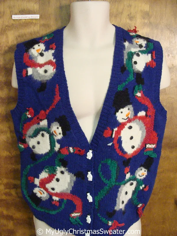 Christmas Snowfall 80s Funny Christmas Sweater Vest with Snowmen