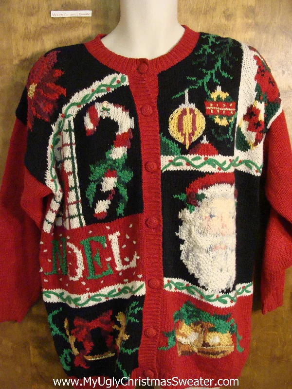 Christmas Handmade Pine Wreaths 80s NOEL Chunky Ugly Christmas Sweater