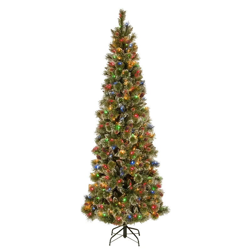Holiday Treats 9 ft. Pre-Lit Glistening Pine Pencil Slim Tree with PowerConnect Multicolor Lights Holiday Treats 9 ft. Pre-Lit Glistening Pine Pencil Slim Tree with PowerConnect Multicolor Lights