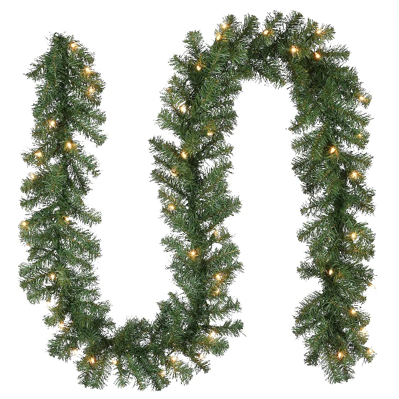 Christmas Fireplace Decor 9 ft. Pre-Lit Kincaid Spruce Garland with Clear Lights