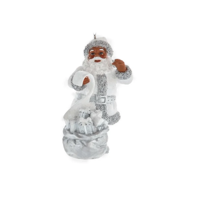 Christmas Midnight Fun African American Santa with List Ornament