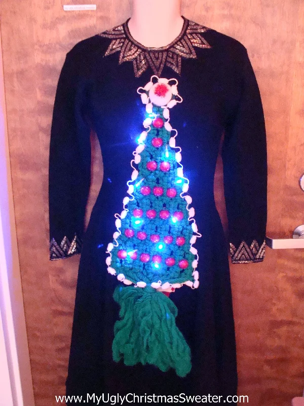 Christmas Shopping Amazing Ugly Christmas Sweater Party Dress with Lights Size S