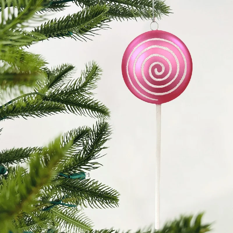 Christmas Mistletoe Pink Glitter & Matte Lollipop Ornament